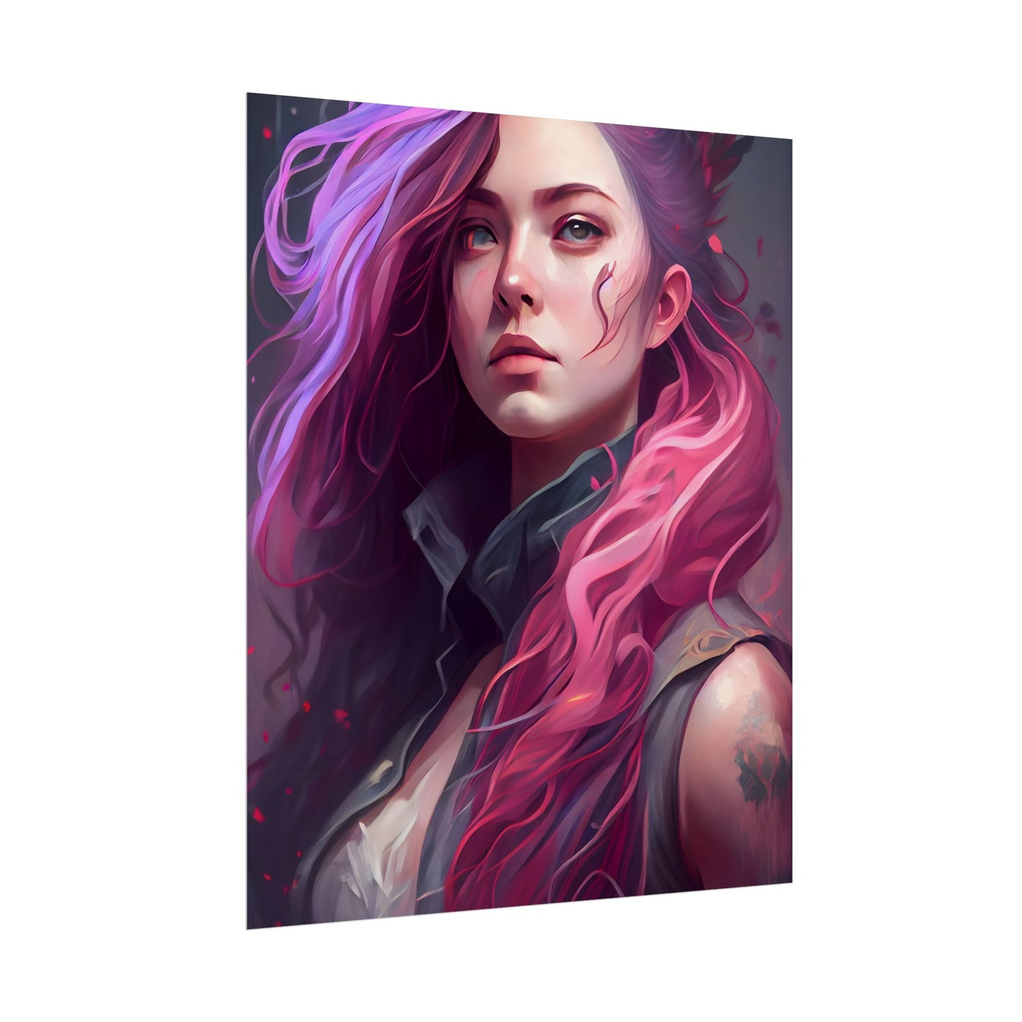 Astonishing Female Portrait: Stylized Pink Hair Artwork in Dre - Poster
