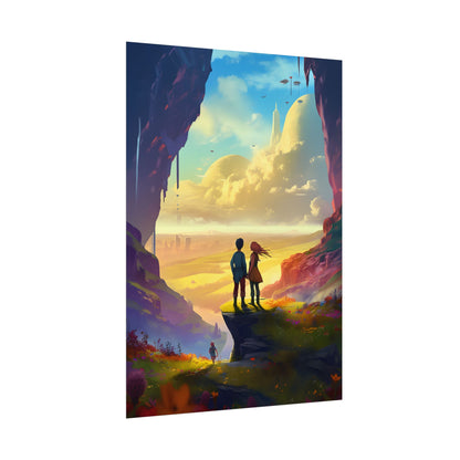 Nature's Friends: Girl and Boy on Meadow Hill - Poster
