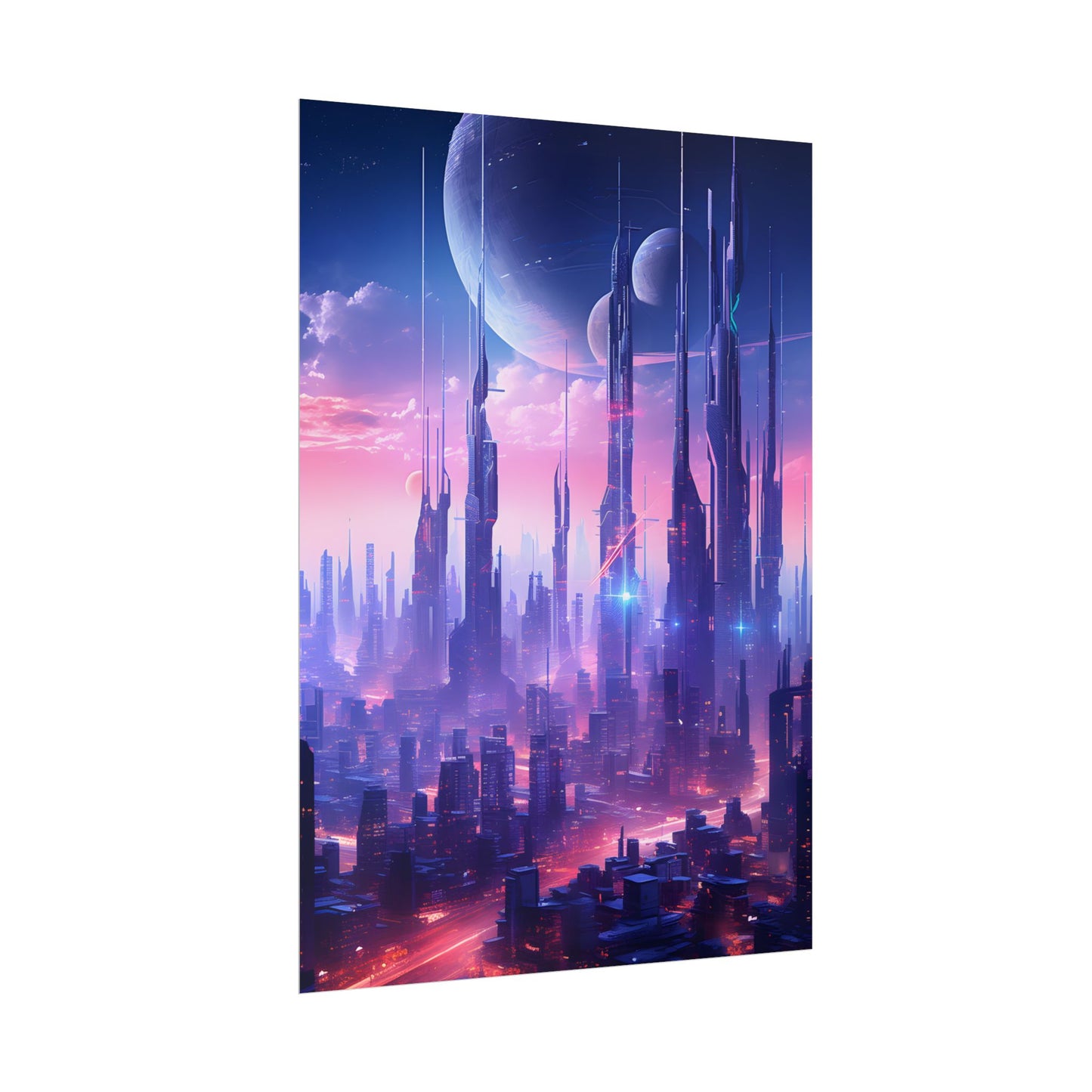 Cyberpunk Cityscape: Dark Futuristic Metropolis Digital Art - Poster