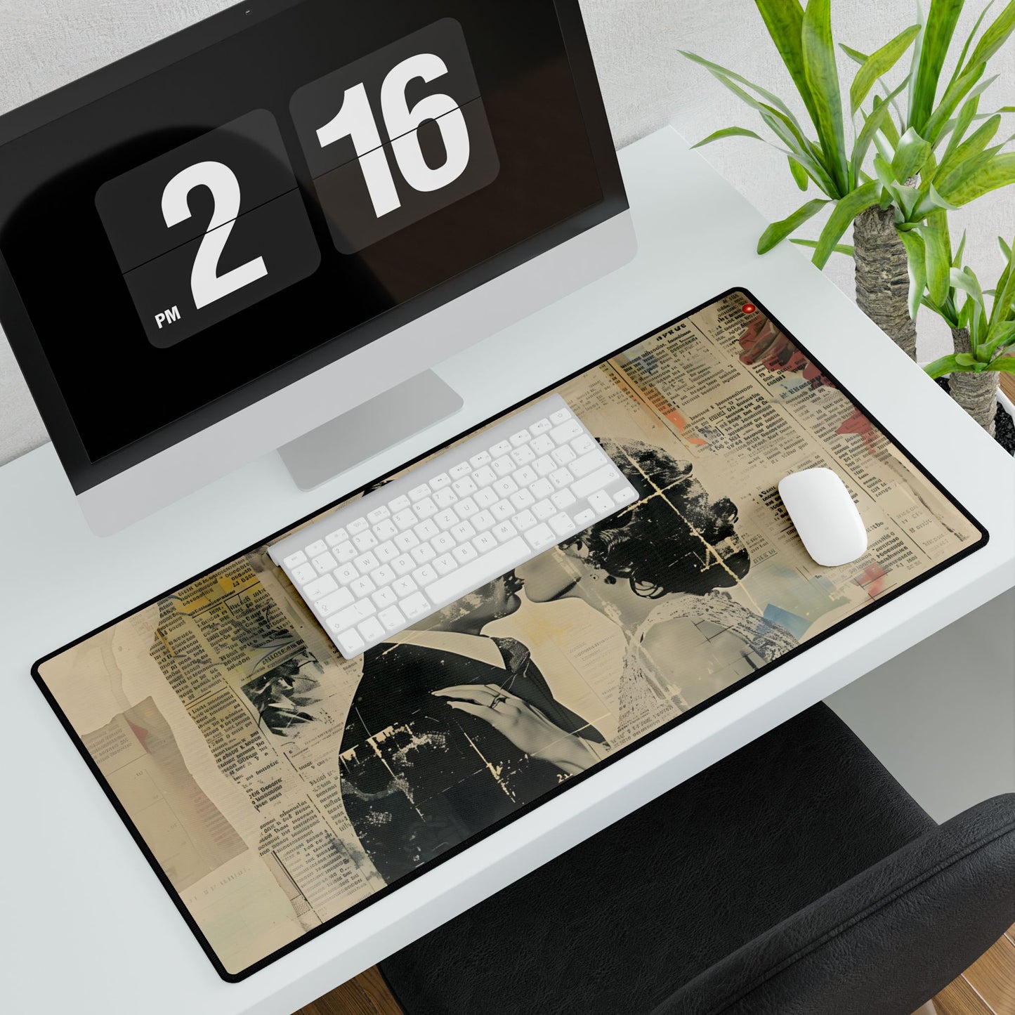 Vintage Romance: Celebratory Couple Art Poster - Desk Mat