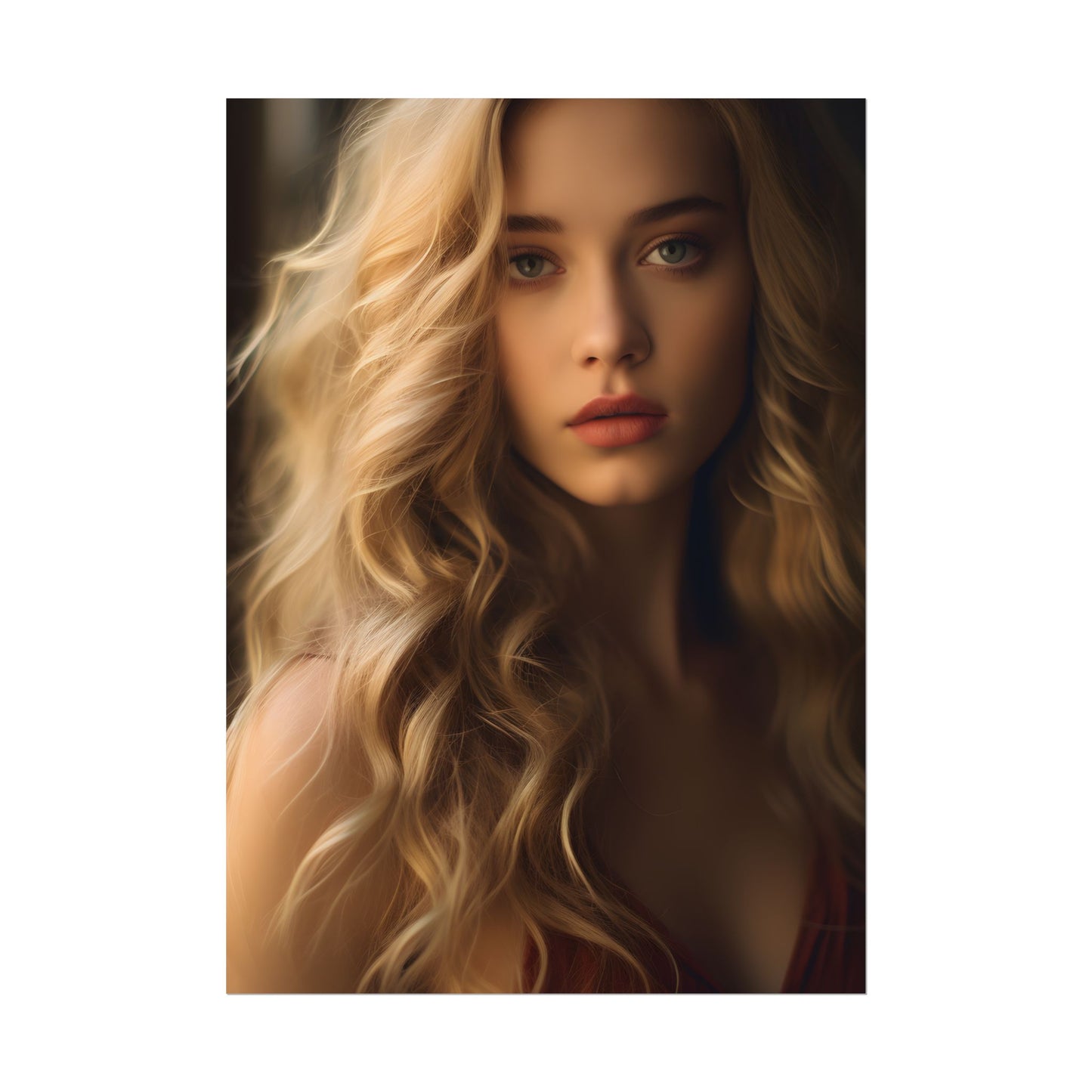 Modern Beauty: Young Blonde Woman in a Short-Sleeved Dress - Poster