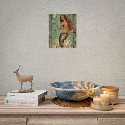 Whimsical Vintage Mermaid: A Soap Bubble Serenade - Poster
