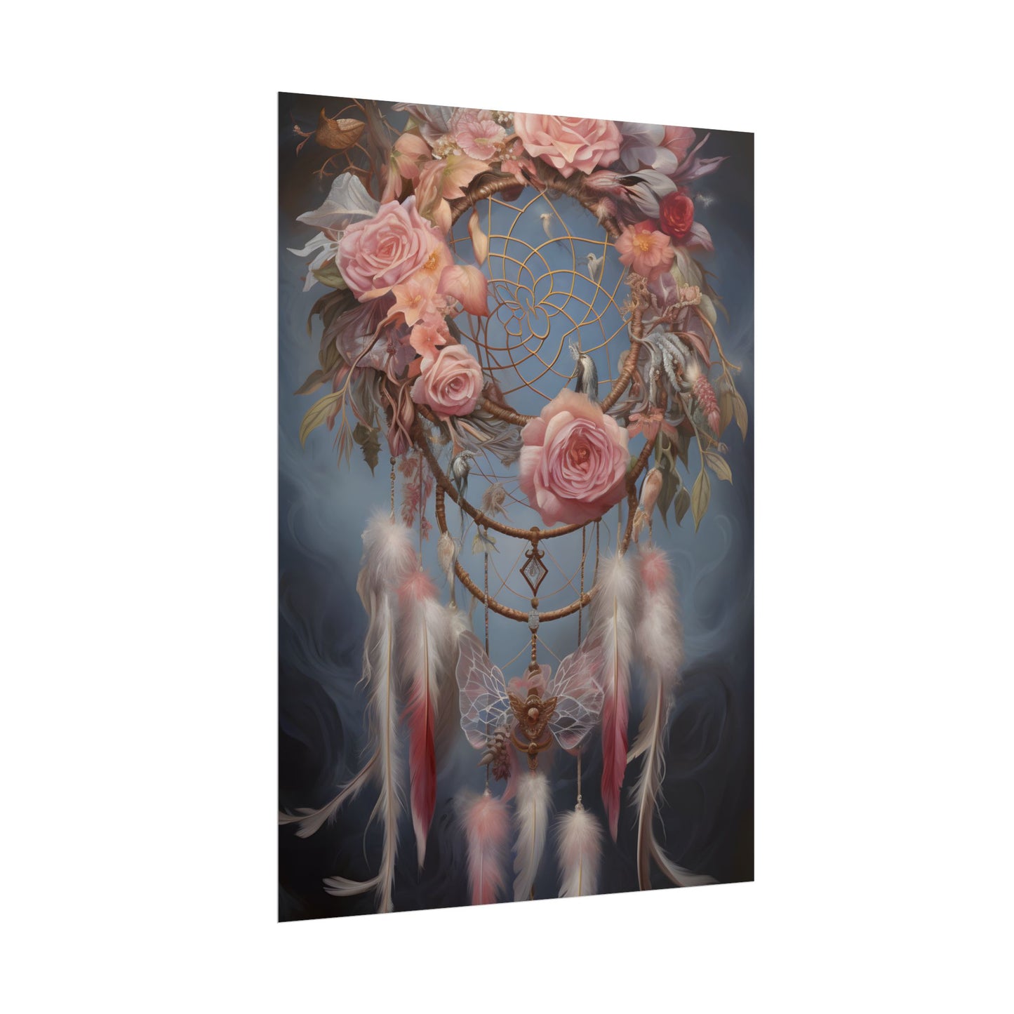 Ethereal Dreamcatcher Realm: Surreal Artwork with Colorful Feathers - Poster