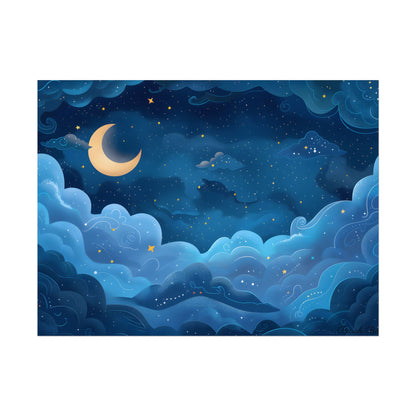 Whispers of a Whimsical Night Sky: Dreamy Celestial Artwork - Poster