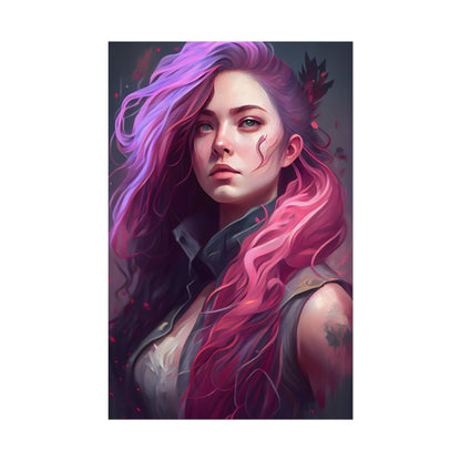 Astonishing Female Portrait: Stylized Pink Hair Artwork in Dre - Poster