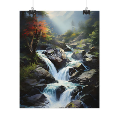 Breathtaking Waterfall: Oil Painting Masterpiece - Poster