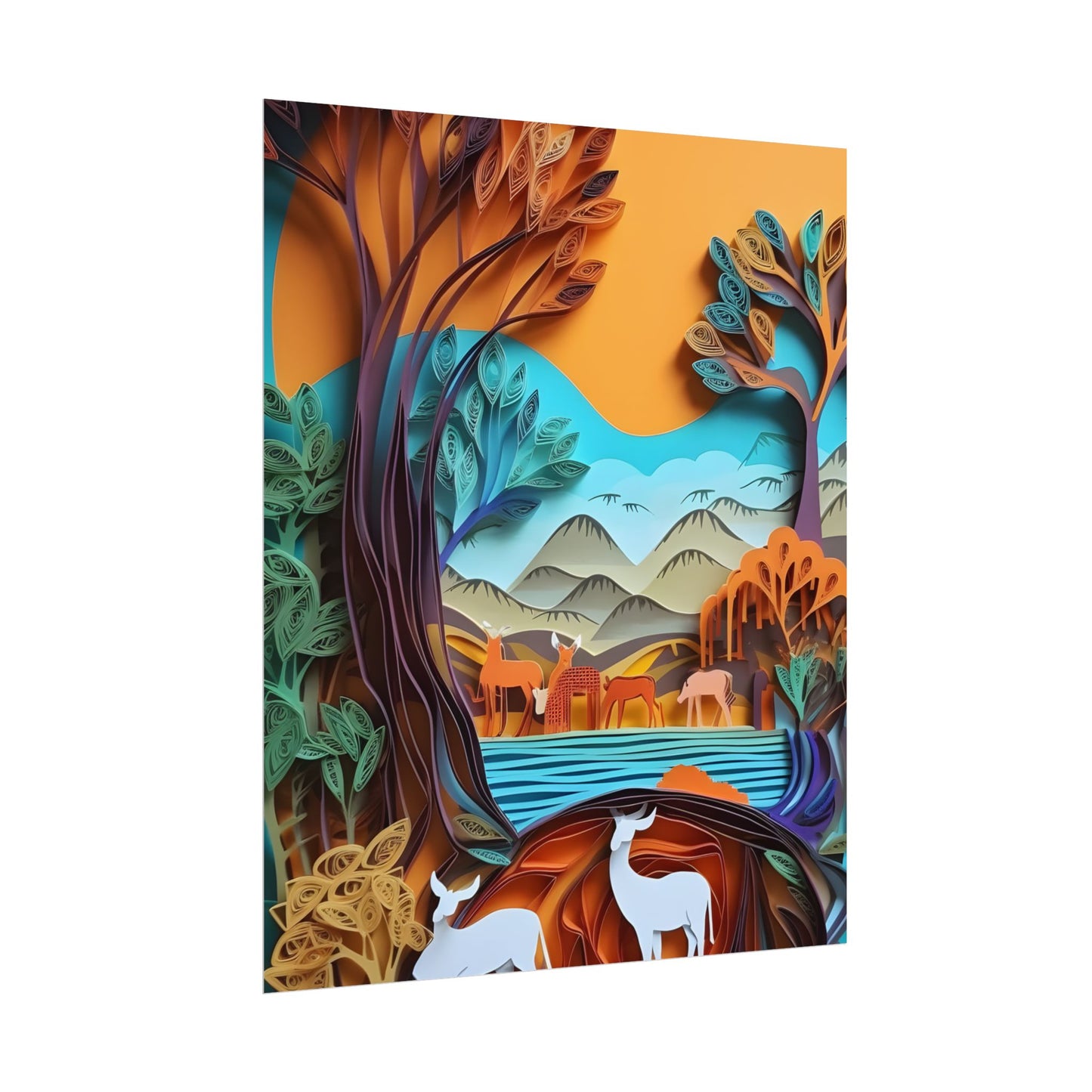 Vibrant African Landscape: Eye-Catching Paper Quilling Art - Poster