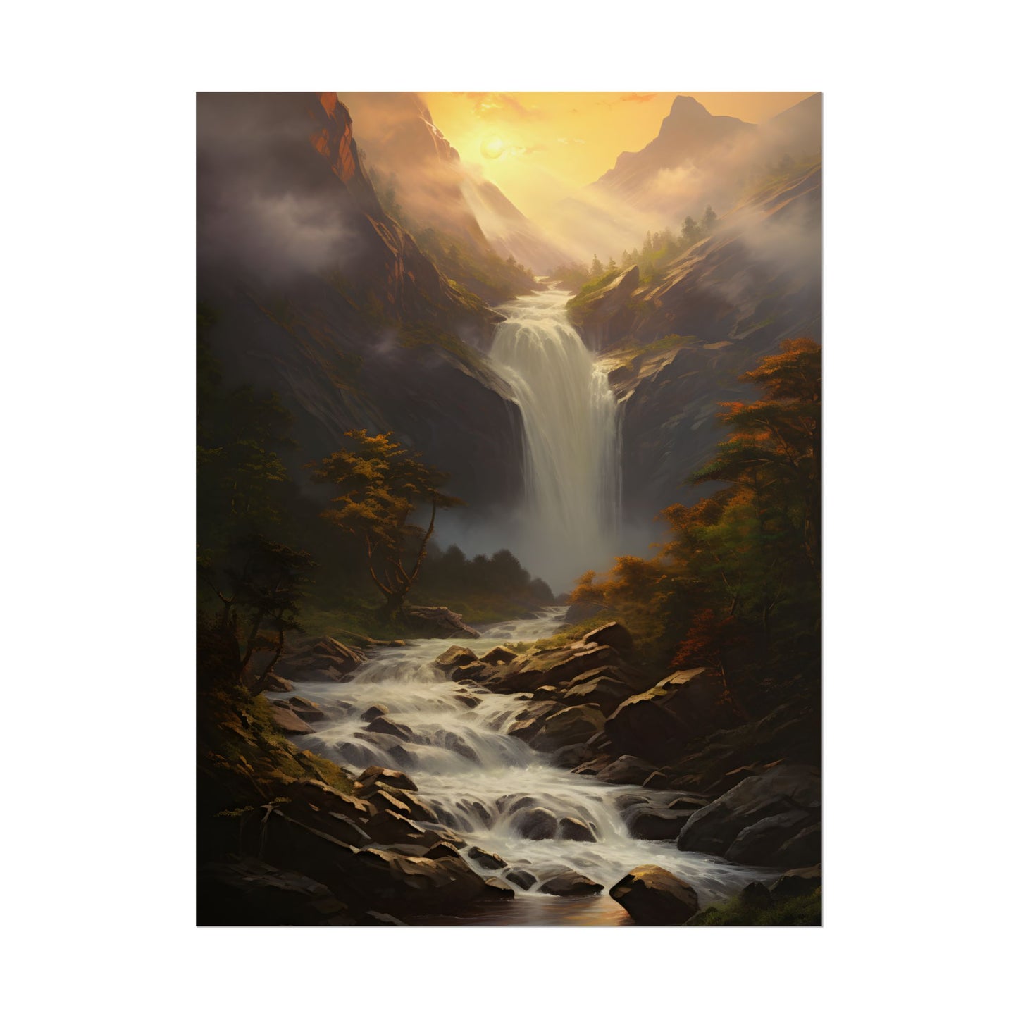 Breathtaking Waterfall: Nature's Beauty in Oil Painting - Poster