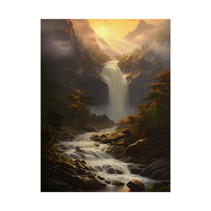 Breathtaking Waterfall: Nature's Beauty in Oil Painting - Poster