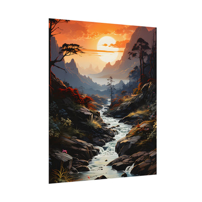 Breathtaking Waterfall: Vibrant Oil Painting Art - Poster