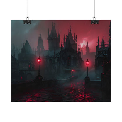 Dark Gothic Cityscape: Misty Twilight Artwork - Poster