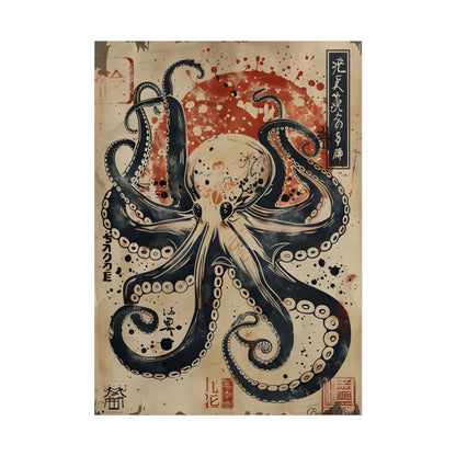 Stylized Octopus: Vibrant Japanese Ukiyo-E Artwork - Poster