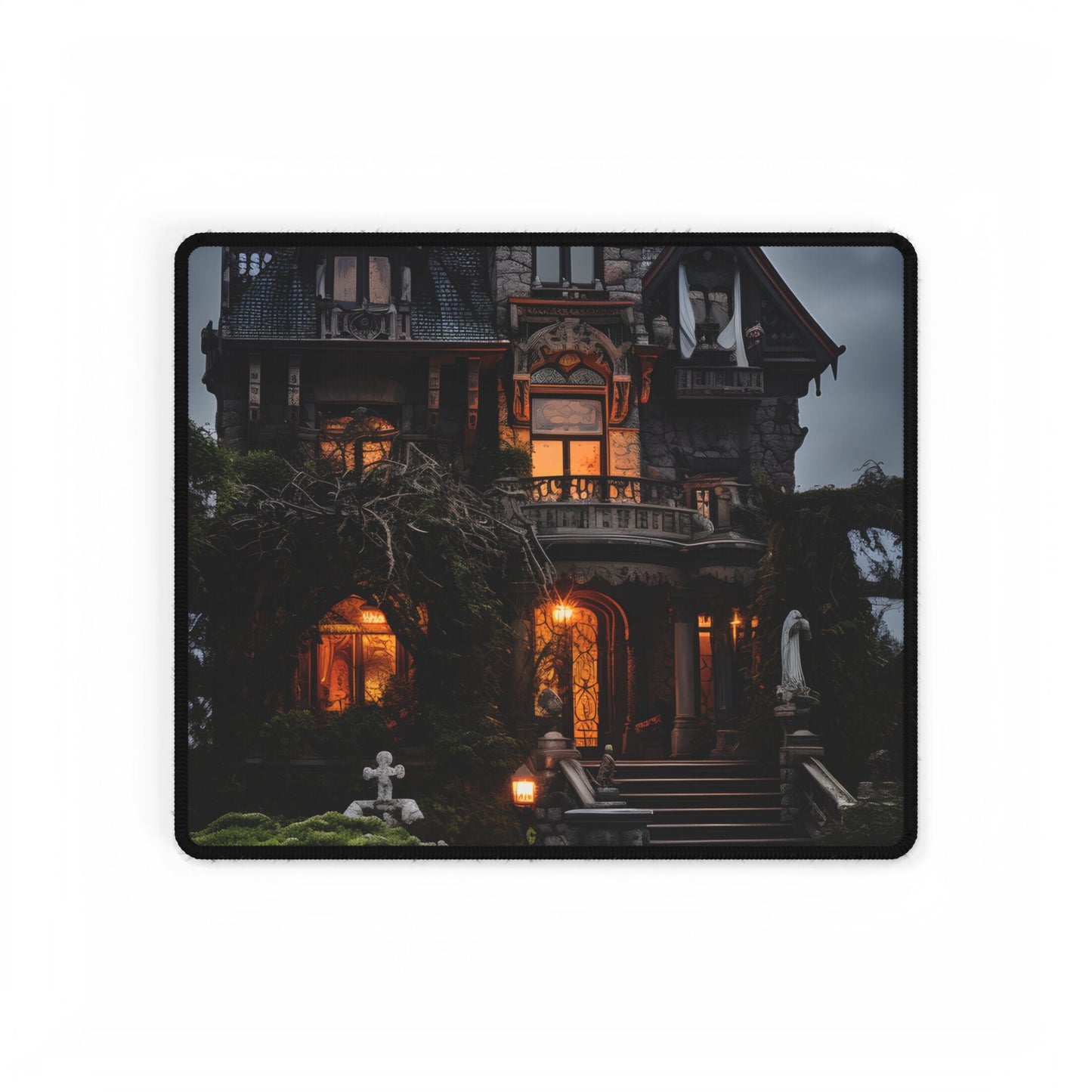 Spooky Victorian Mansion: Atmospheric Haunted Artwork - Desk Mat