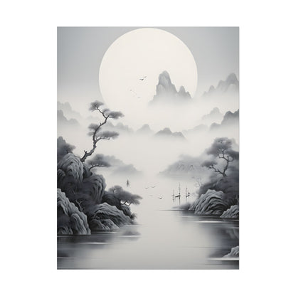 Chinese Ink Mirror Landscape: Serene Artwork - Poster