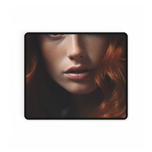 Redhead Woman Portrait: Fair Skin and Dark Hair - Desk Mat