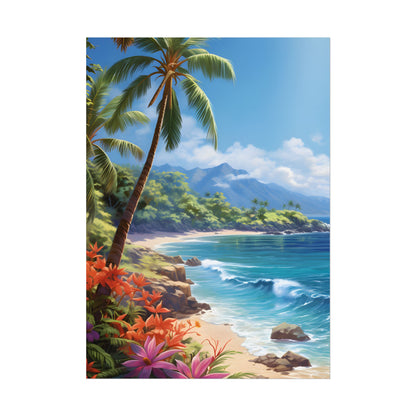 Tropical Paradise: Serene Island Oasis in Tranquil Blue Skies - Poster