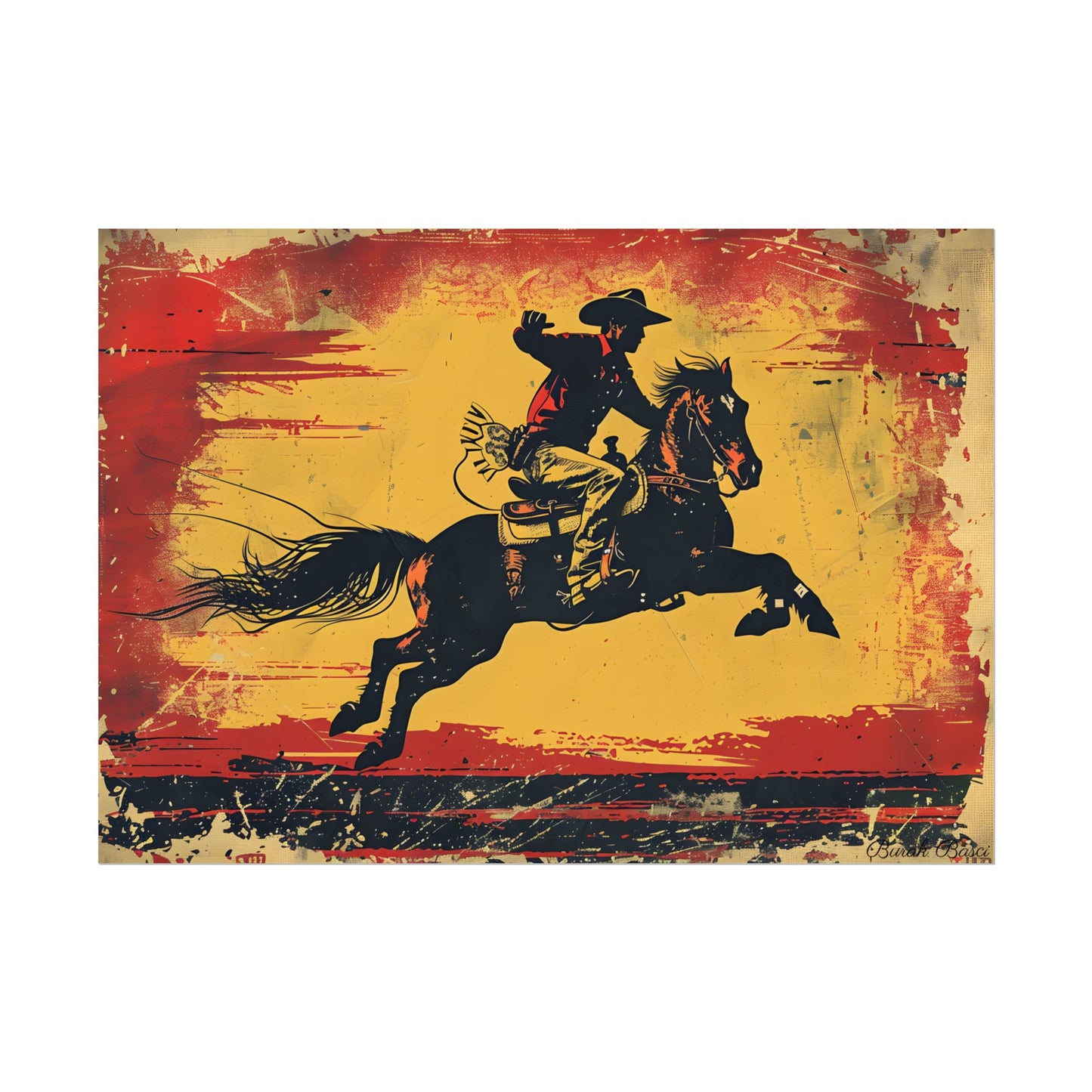 Retro Rodeo Action: Cowboy Riding Bucking Bronc - Poster
