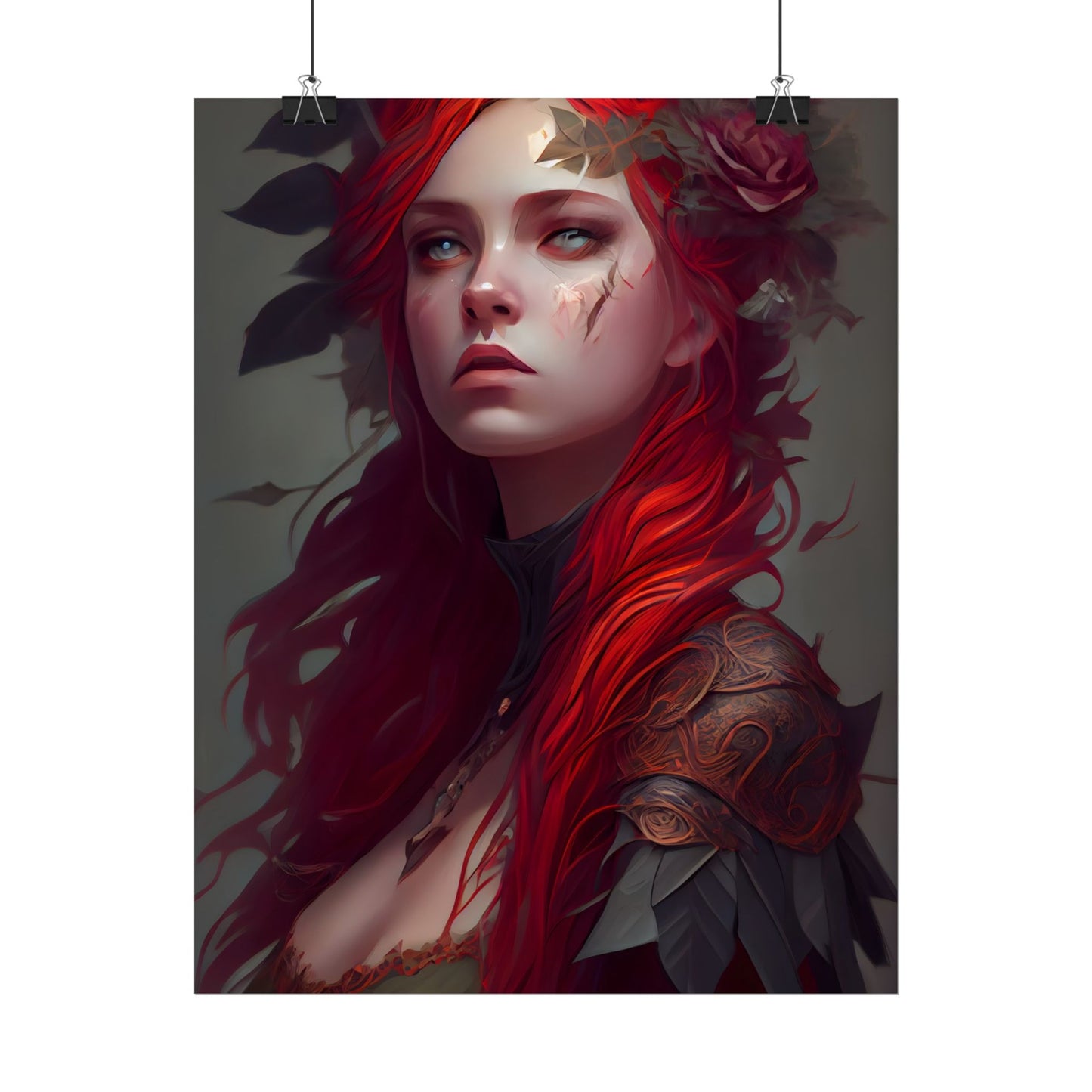 Intimate Red Hair Portrait: Artistic Female Figure in Black Dress - Poster