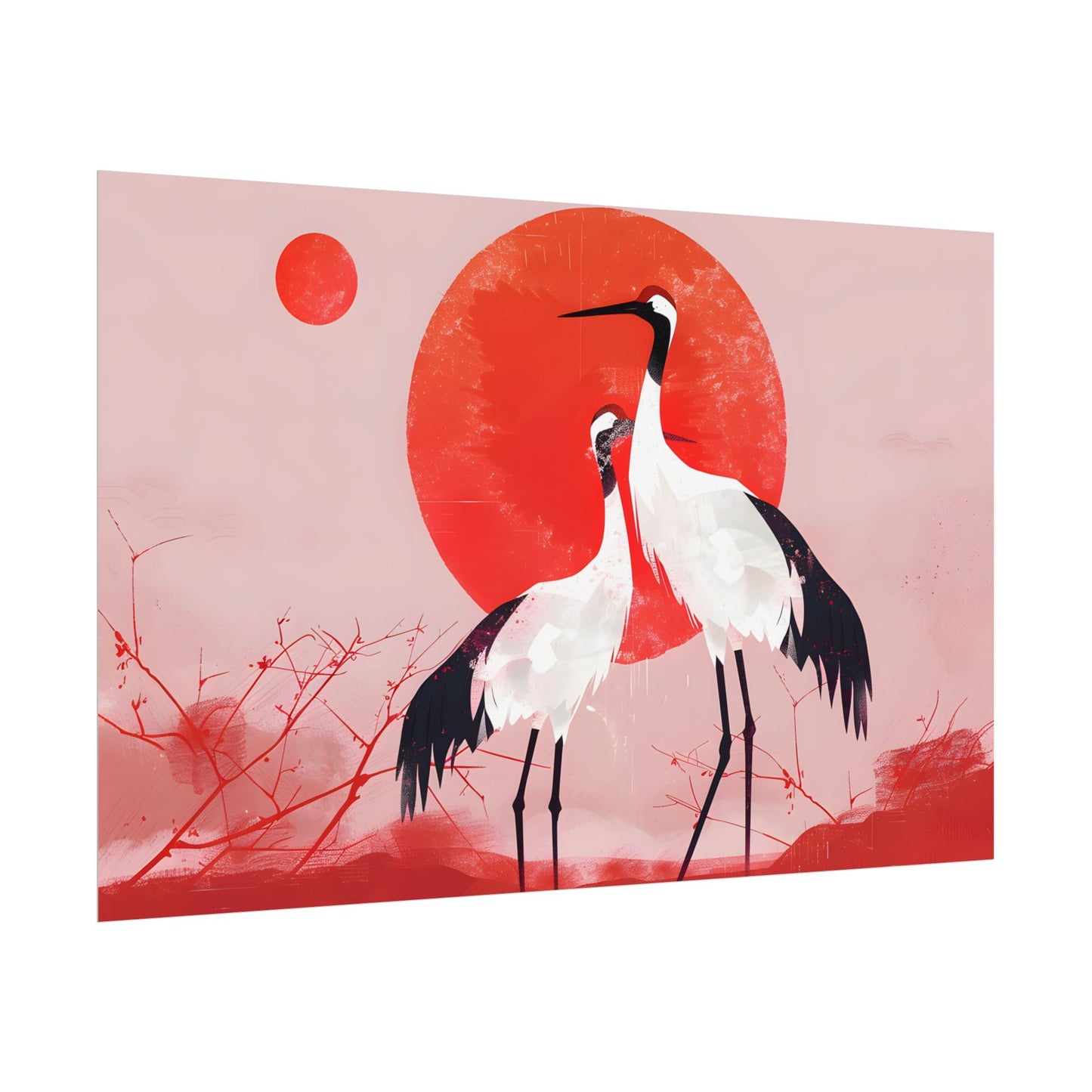 Peaceful Crane Sanctuary: Serene Landscape Nature Art - Poster