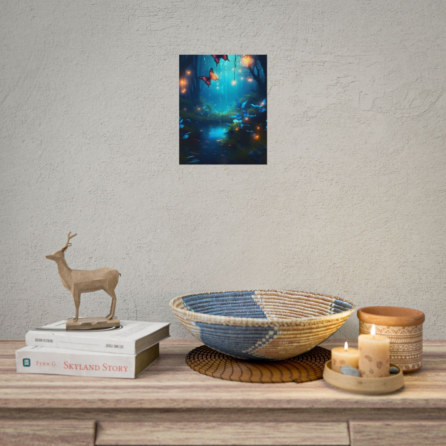 Moonlit Night Forest: Glowing Foggy Fantasy Bokeh Art - Poster