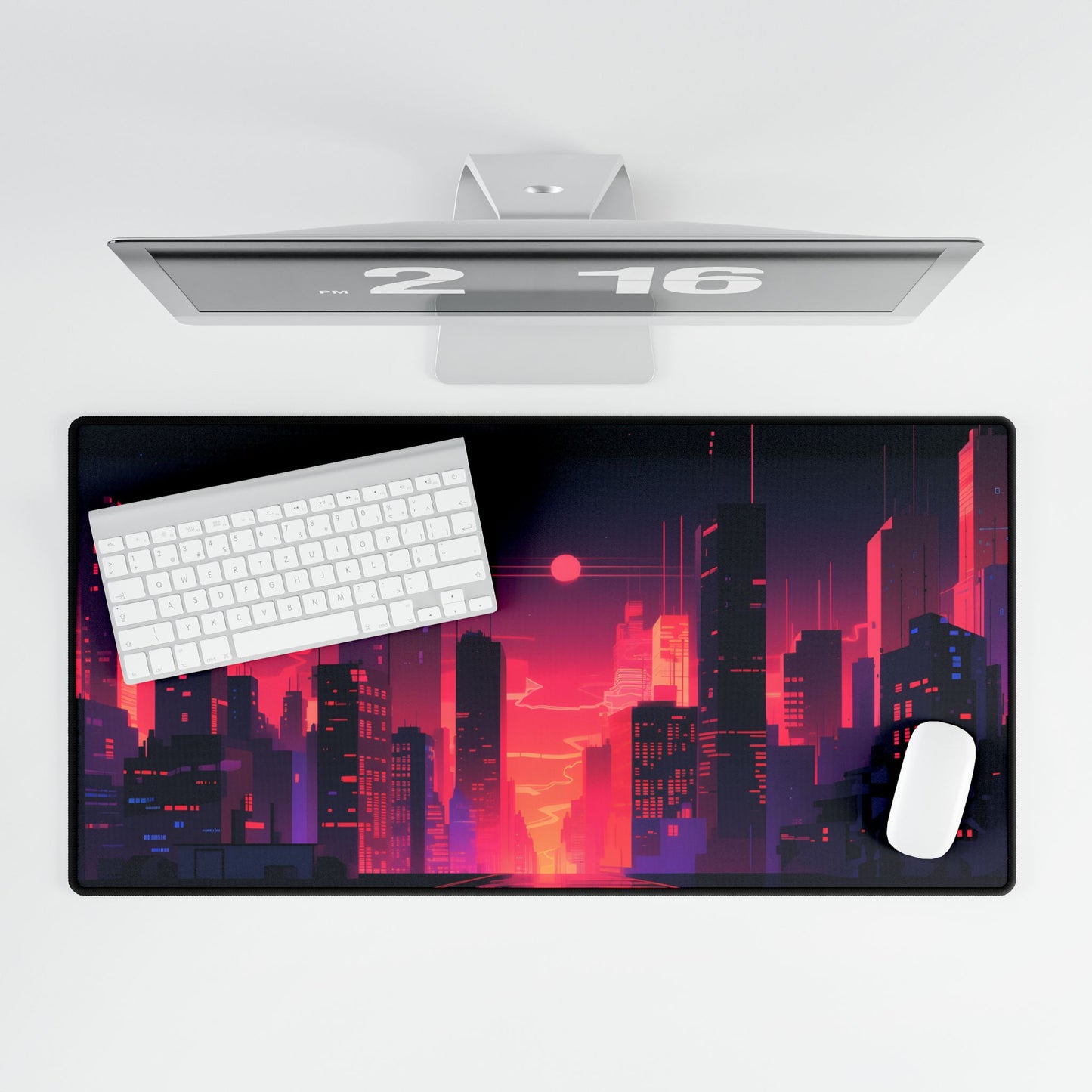 Cyberpunk Night City: Melancholic Digital Artwork - Desk Mat