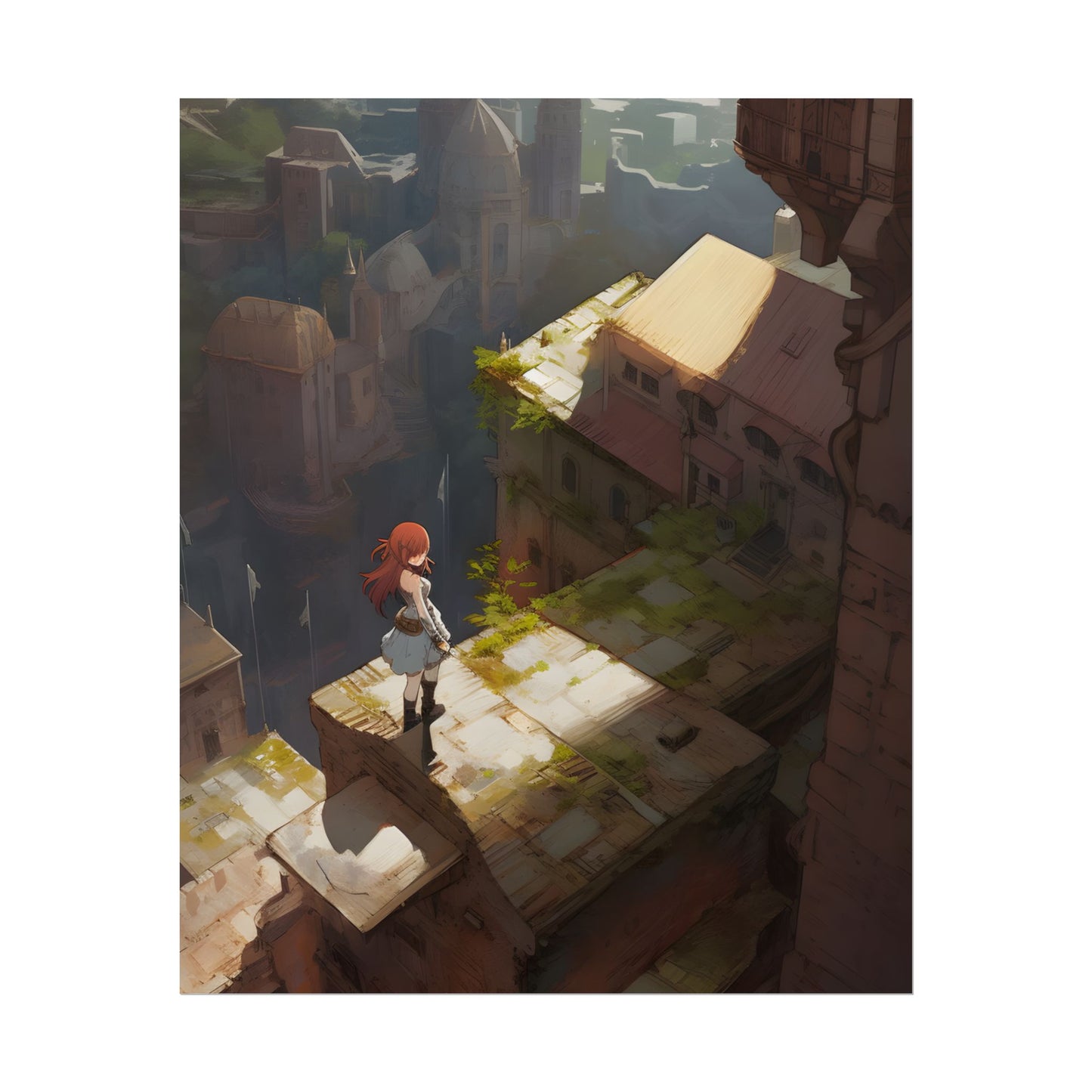 Dramatic Anime Red-Haired Heroine: Digital Artwork of Courage and Action - Poster