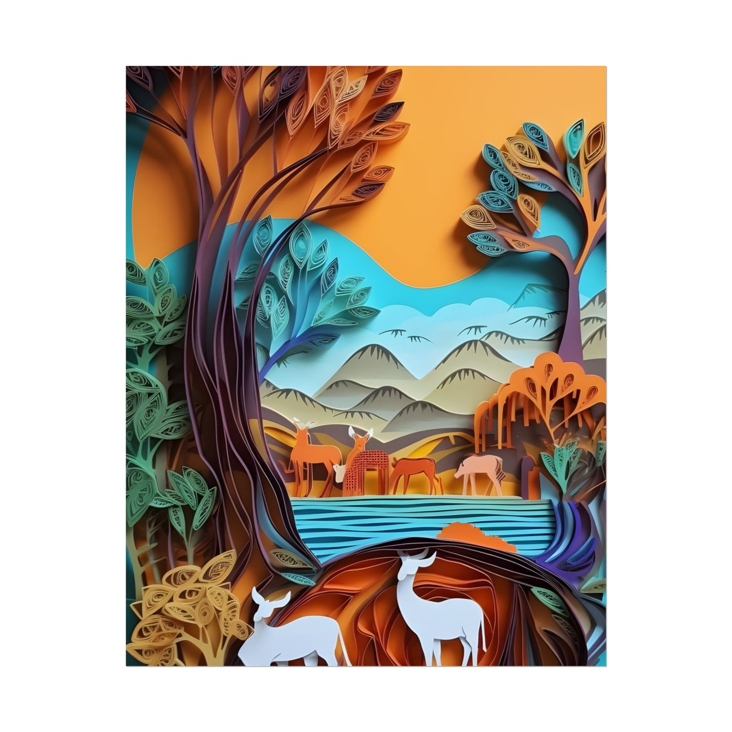 Vibrant African Landscape: Eye-Catching Paper Quilling Art - Poster