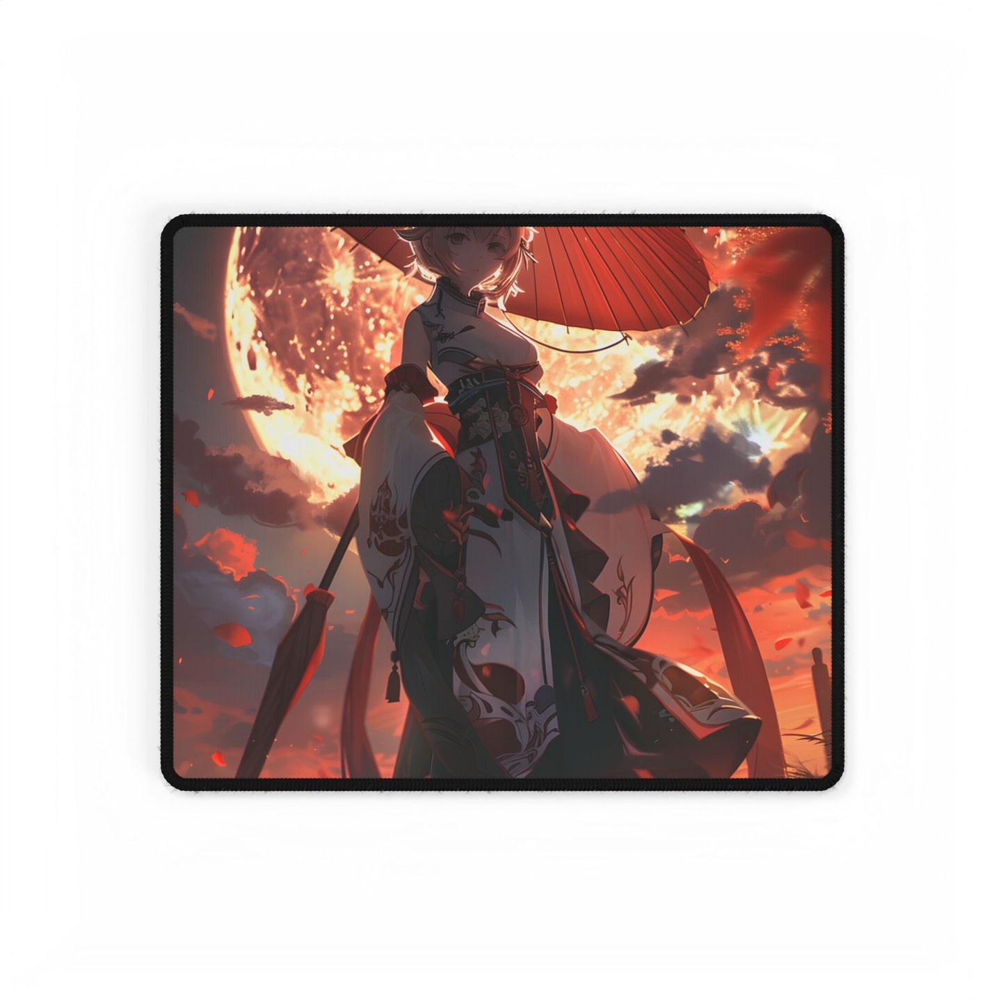 Whimsical Anime Winter: Girl with Umbrella - Desk Mat