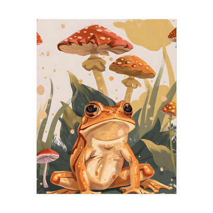 Retro Frog's Smile: Colorful Mushroom Illustration - Poster