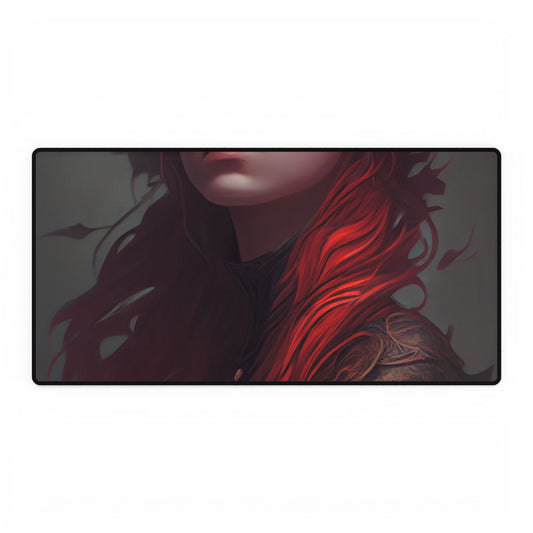 Intimate Red Hair Portrait: Artistic Female Figure in Black Dress - Desk Mat