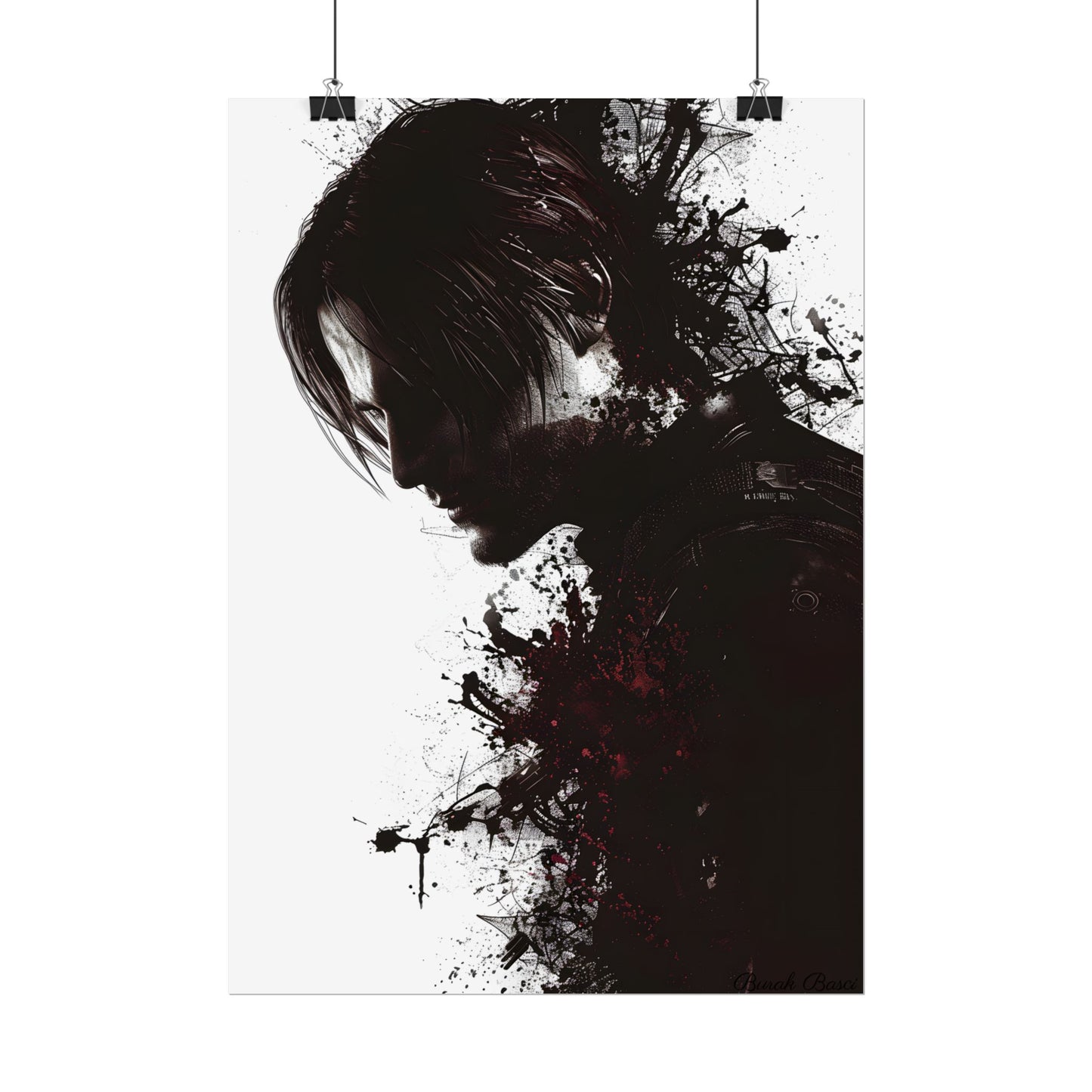 Emerging from Darkness: Blood-Splattered Figure Digital Art - Poster