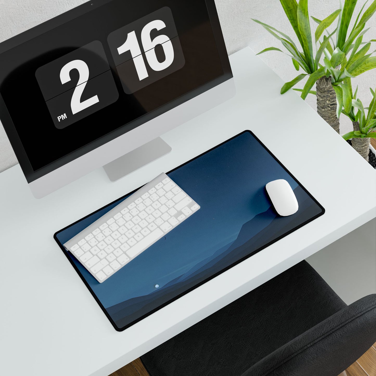 Minimalist Night Sky: Stars and Crescent Moon Art - Desk Mat