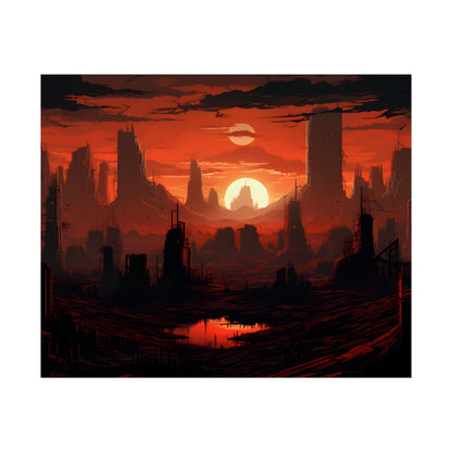 Cyberpunk Nighttime Cityscape: Burning City Digital Art - Poster