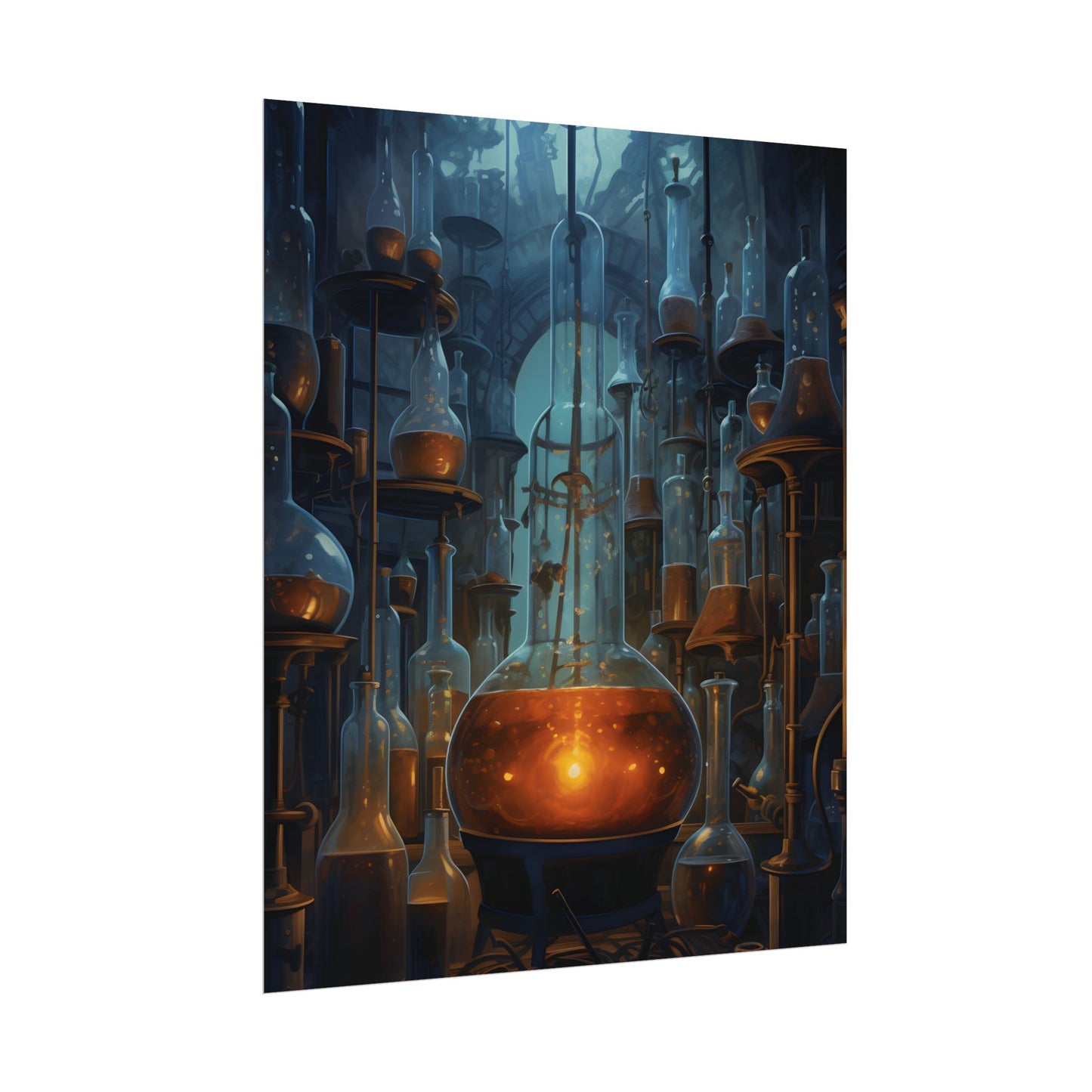Scientific Discovery: Mysterious Laboratory Scene with Beaker and Whiteboard - Poster