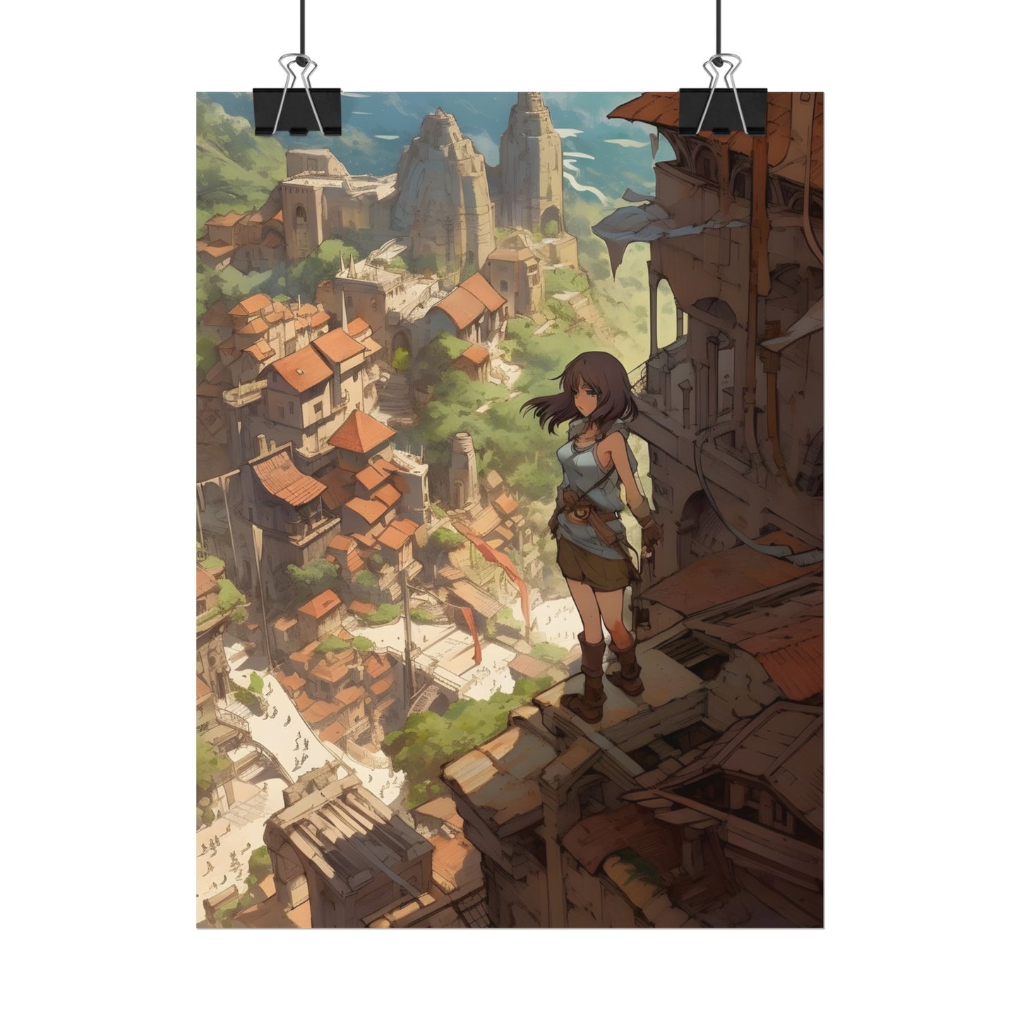 Dramatic Anime Feather: Bird's Eye View Illustration - Poster