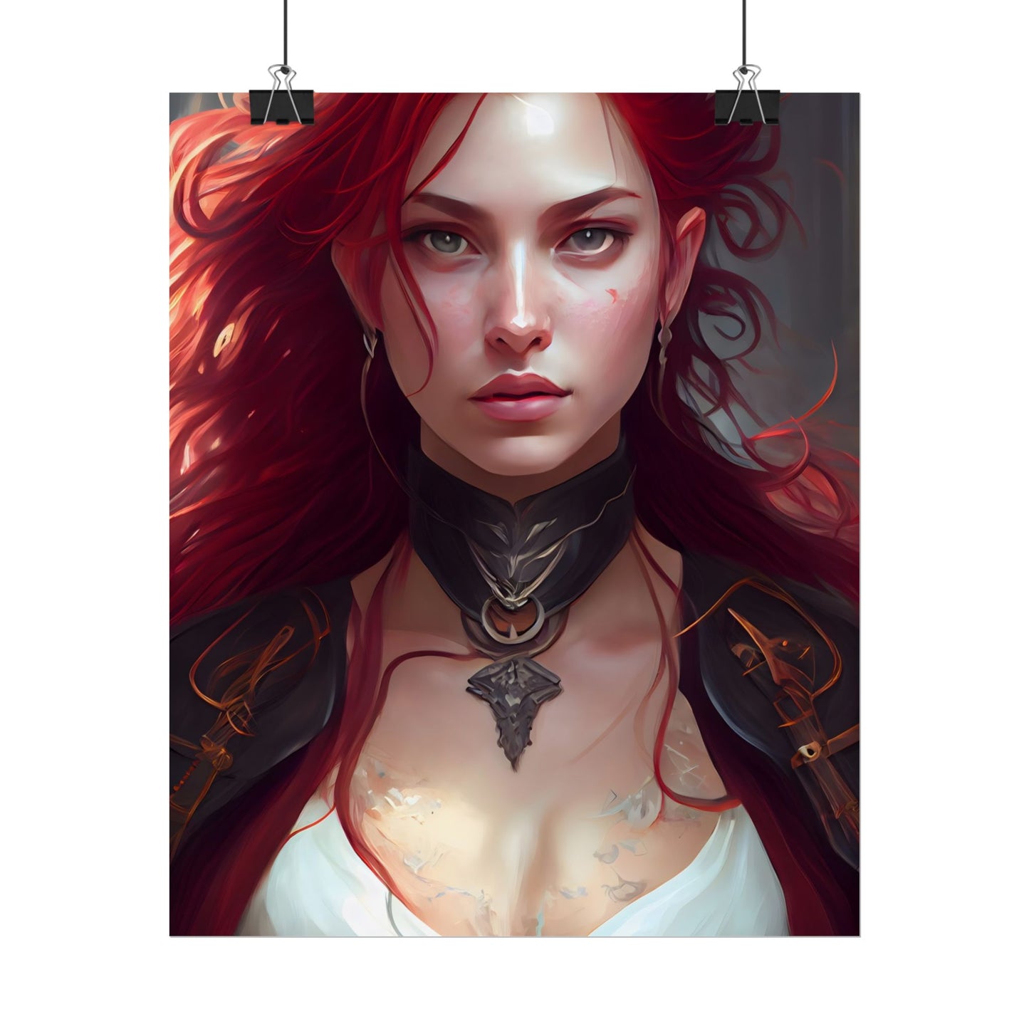 Red Hair Beauty: Elegant Woman in Black - Poster