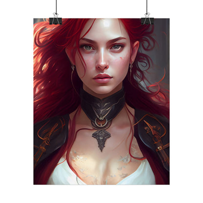 Red Hair Beauty: Elegant Woman in Black - Poster