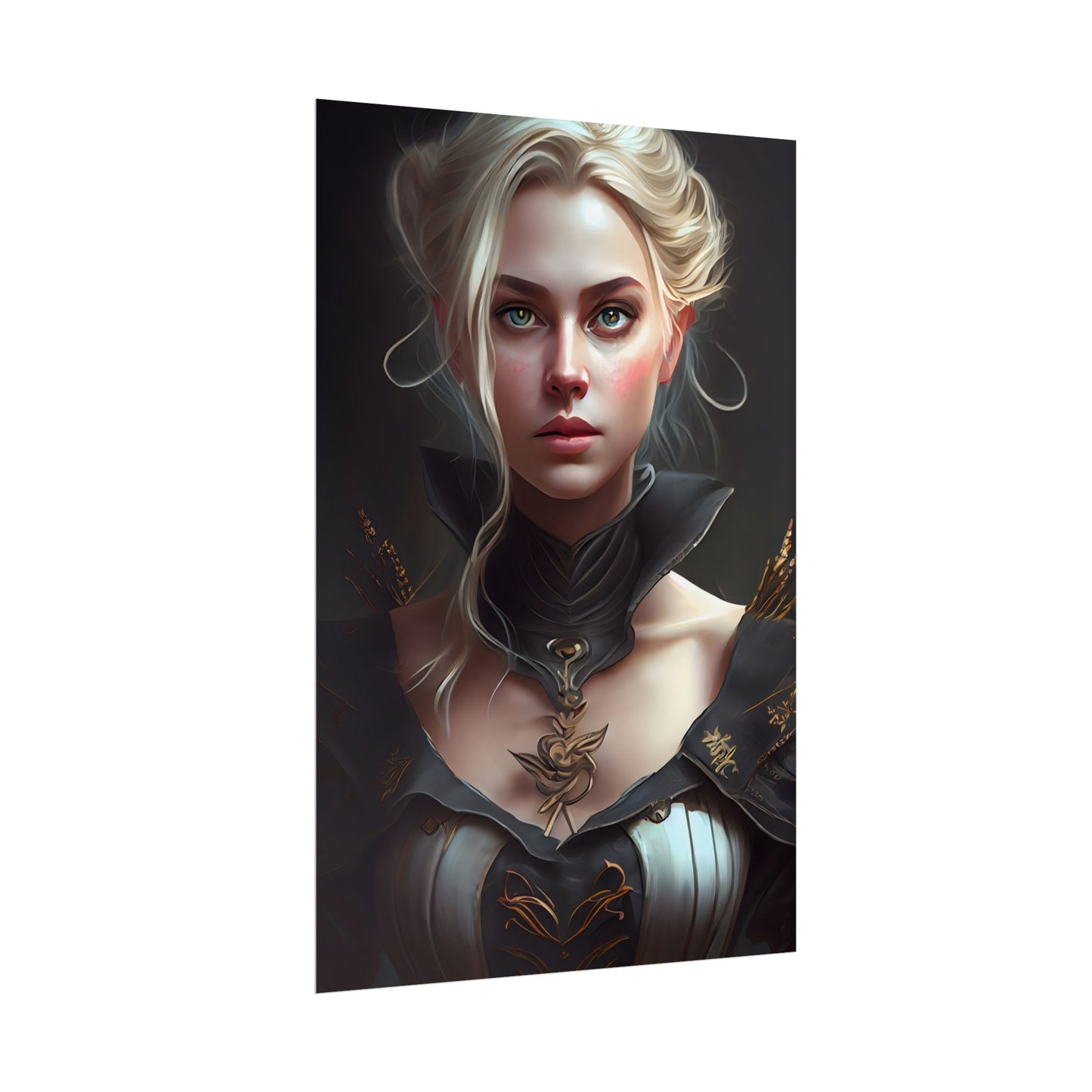 Stunning Blonde Portrait: Elegant Vintage Dress - Poster