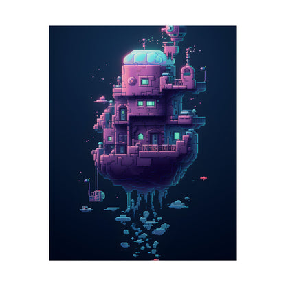 Cyberpunk Pixel Art: Futuristic Cityscape Digital Artwork - Poster
