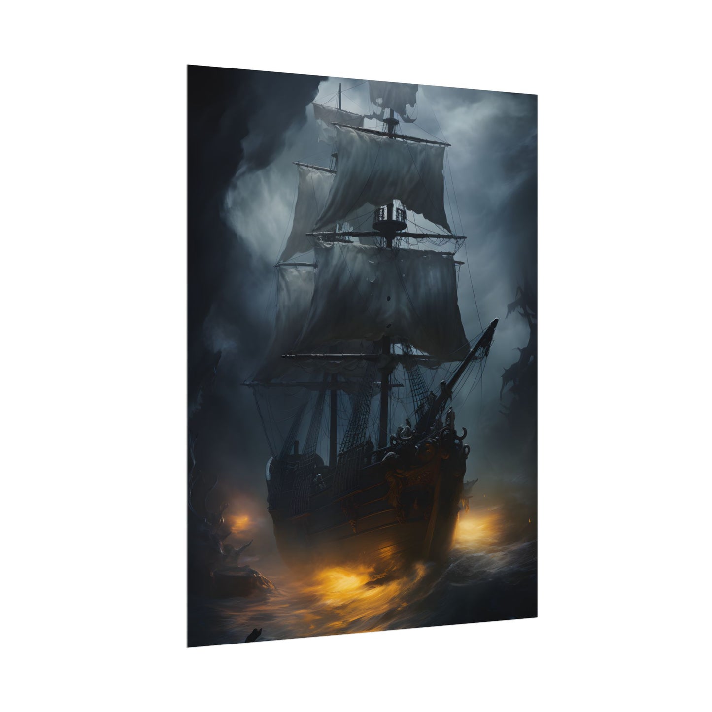 Ghostly Pirate Ship: Sailing Through the Ocean's Edge - Poster