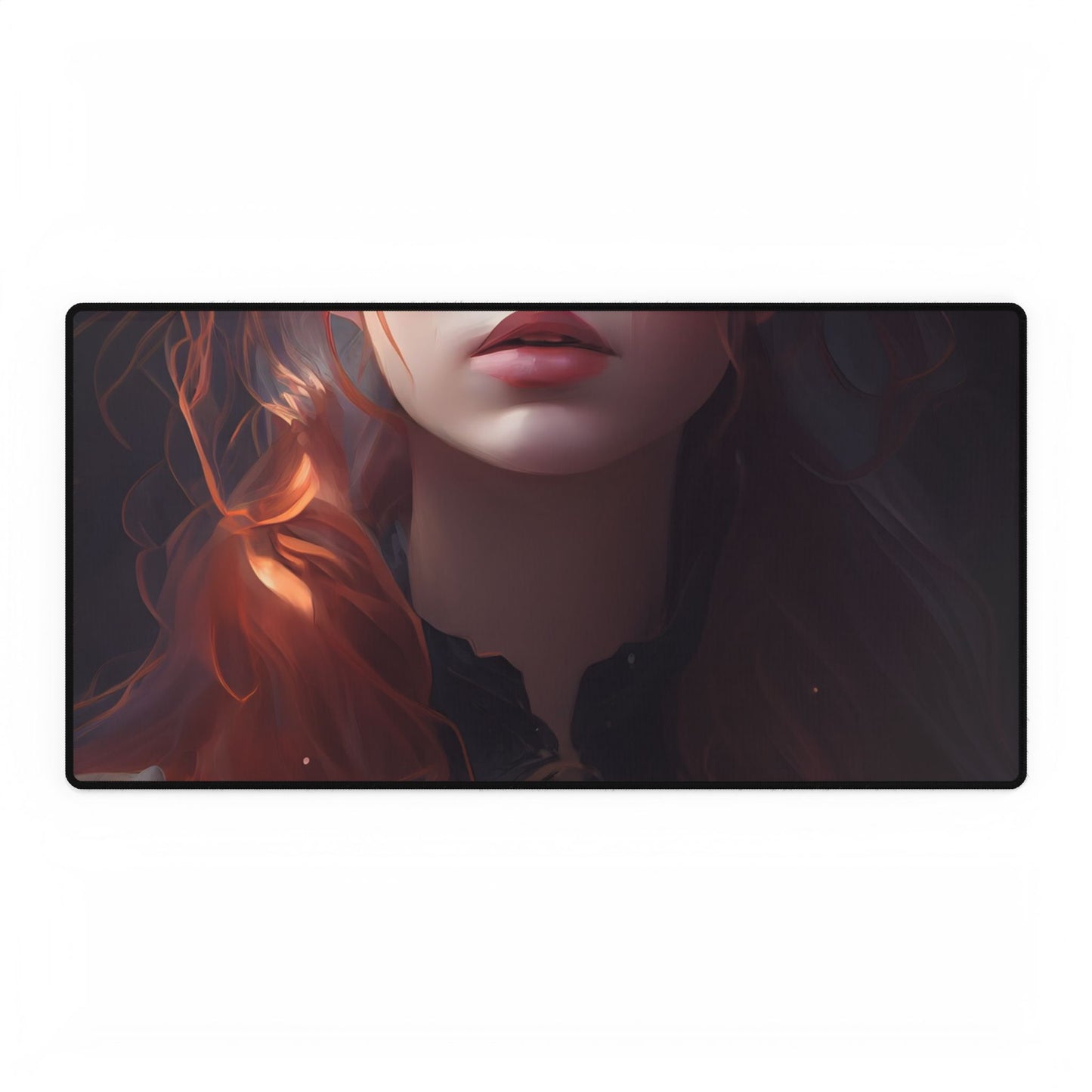 Elegant Redhead Portrait: Female Artwork in Dress - Desk Mat
