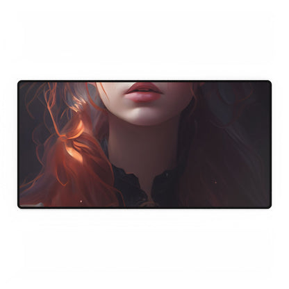 Elegant Redhead Portrait: Female Artwork in Dress - Desk Mat