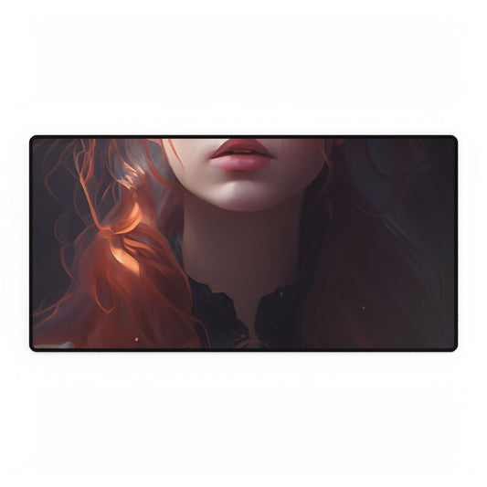 Elegant Redhead Portrait: Female Artwork in Dress - Desk Mat