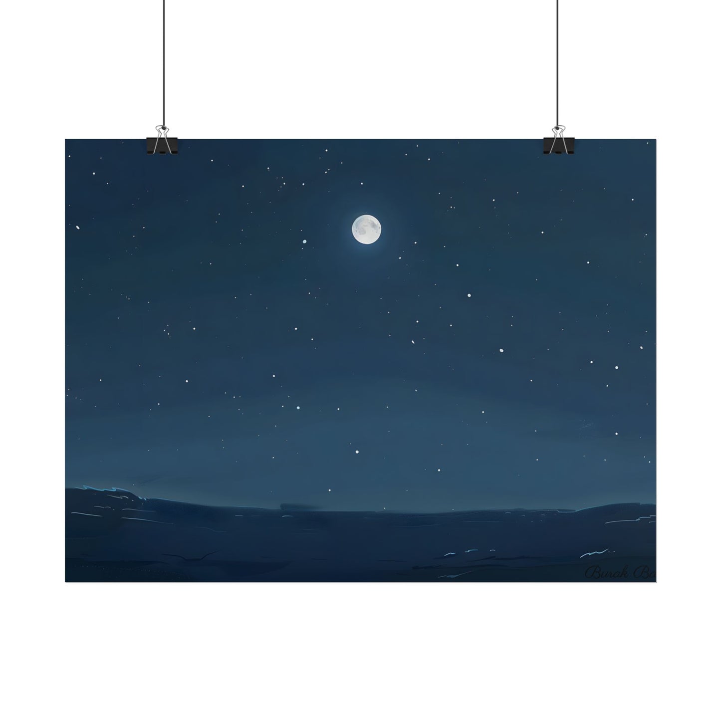 Starry Night Sky: Minimalist Beauty in Blue - Poster