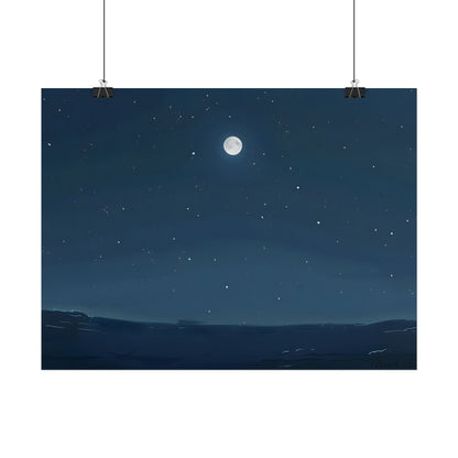 Starry Night Sky: Minimalist Beauty in Blue - Poster