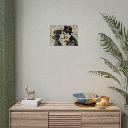 Vintage Romance Couples: Newsprint Artwork - Intimate Moments - Poster