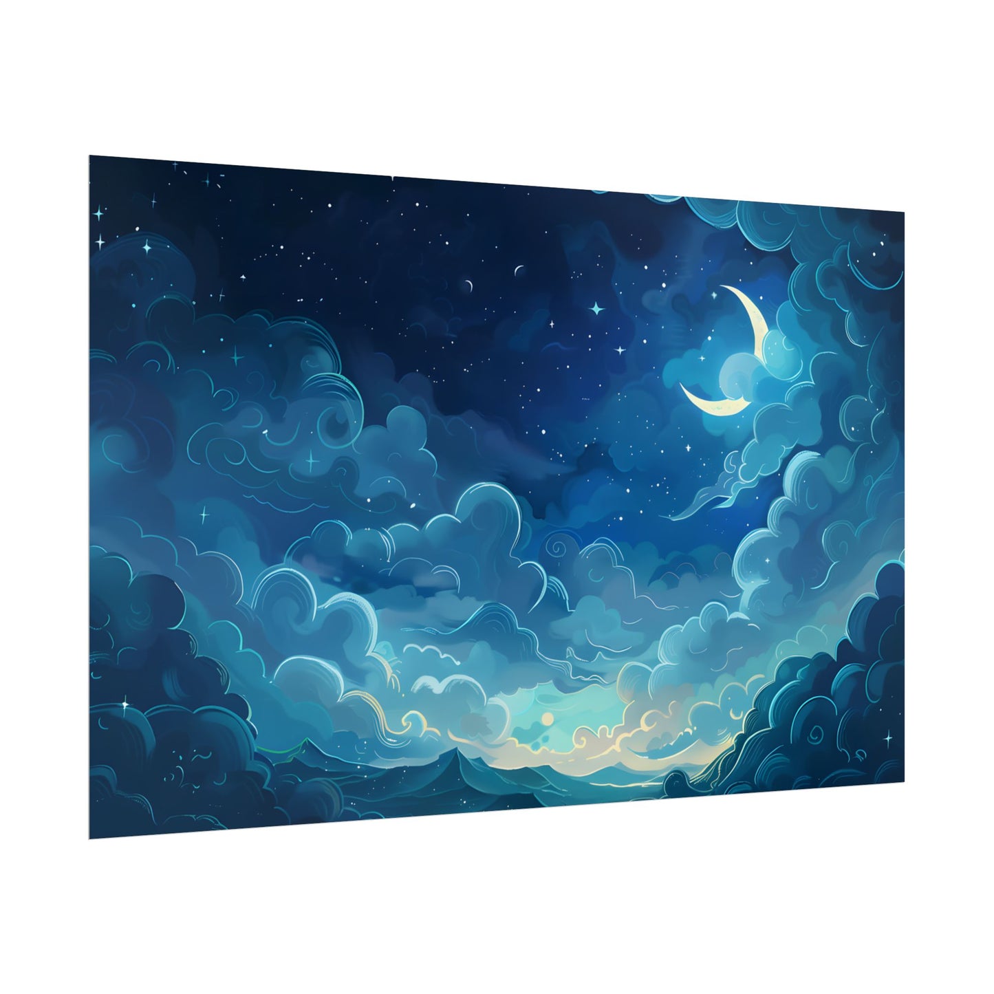 Whimsical Dreamy Night Sky: Bird in Flight Digital Art - Poster