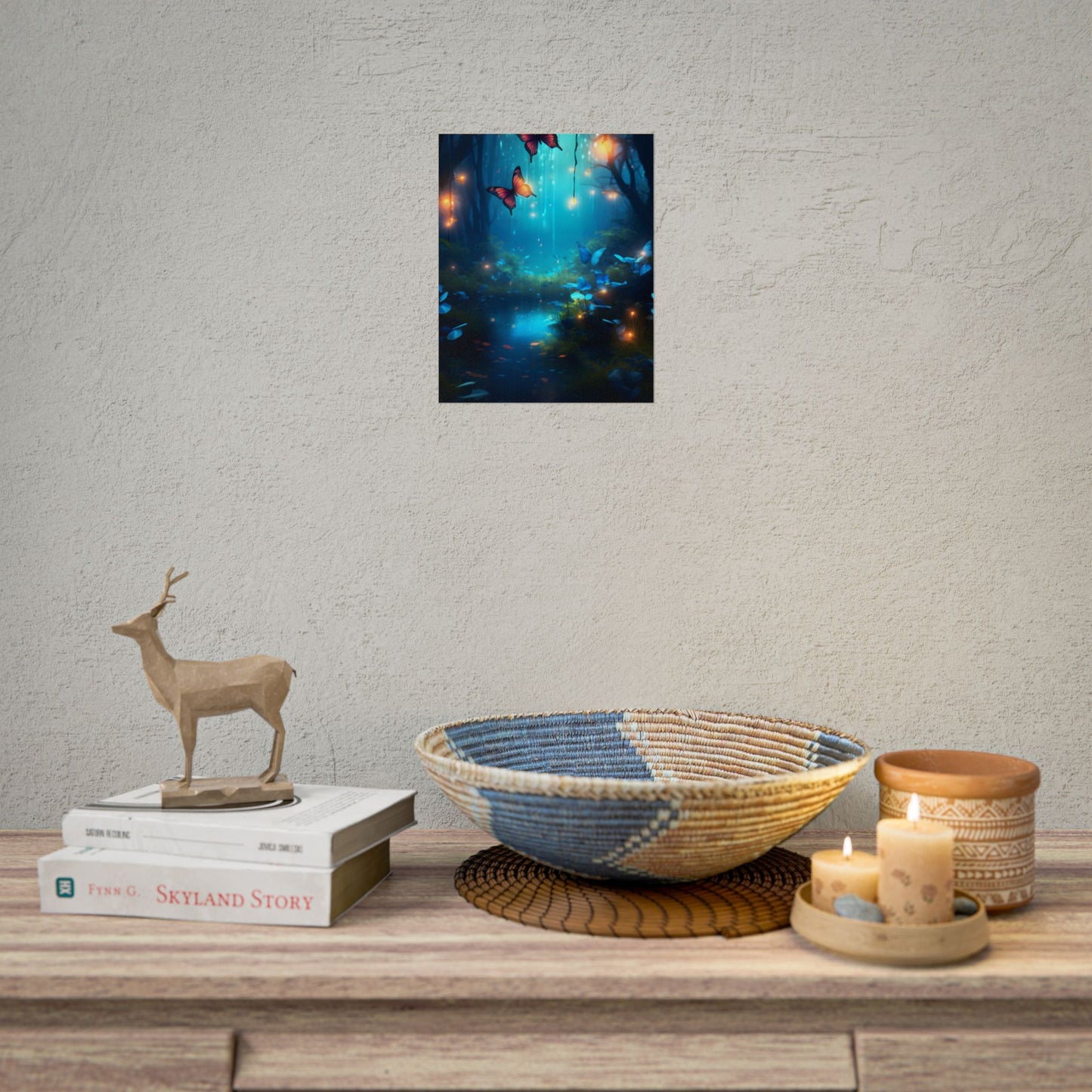 Moonlit Night Forest: Glowing Foggy Fantasy Bokeh Art - Poster