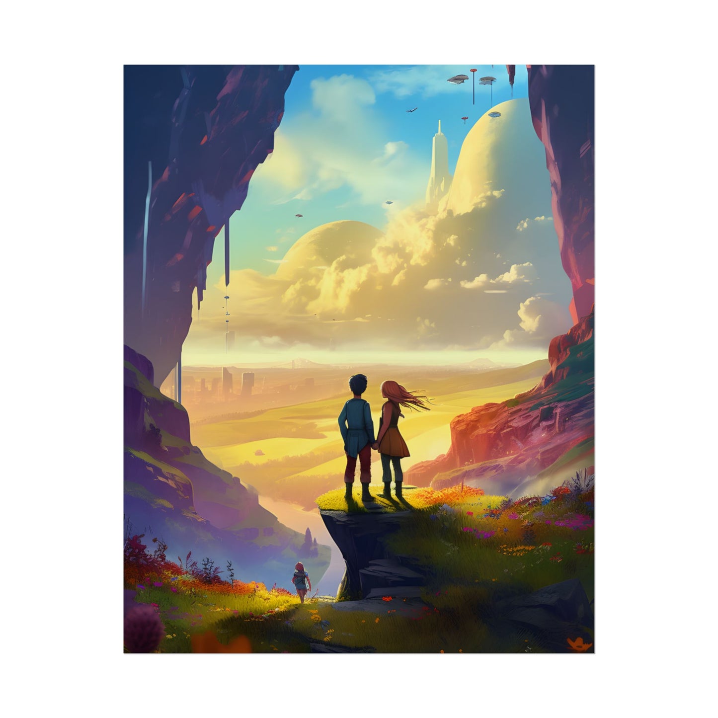 Nature's Friends: Girl and Boy on Meadow Hill - Poster