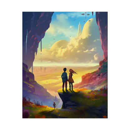 Nature's Friends: Girl and Boy on Meadow Hill - Poster